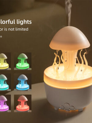 V71A Rain Cloud Humidifier with Waterdrop Mushroom Design, Aroma Essential Oil Diffuser, and 7-Color LED Night Light
