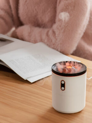 V26 Volcano Shape Humidifier C-Shaped Mini Ultrasonic Humidifier with 7-Color LED Night Light and Air Humidification Function