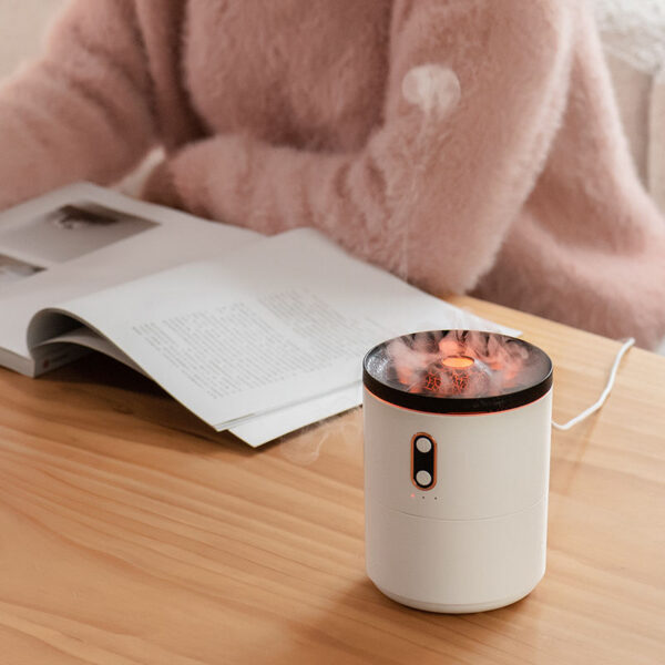 V26 Volcano Shape Humidifier C-Shaped Mini Ultrasonic Humidifier with 7-Color LED Night Light and Air Humidification Function