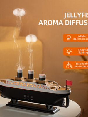 V75 New Sailor Gift Titanic Smoke Ring Aroma Diffuser Smart Home Fragrance Boat Design Jellyfish Air Humidifier