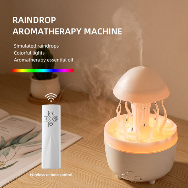 V71A Rain Cloud Humidifier with Waterdrop Mushroom Design, Aroma Essential Oil Diffuser, and 7-Color LED Night Light