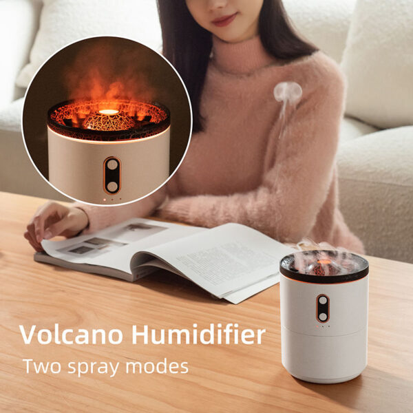 V26 Volcano Shape Humidifier C-Shaped Mini Ultrasonic Humidifier with 7-Color LED Night Light and Air Humidification Function
