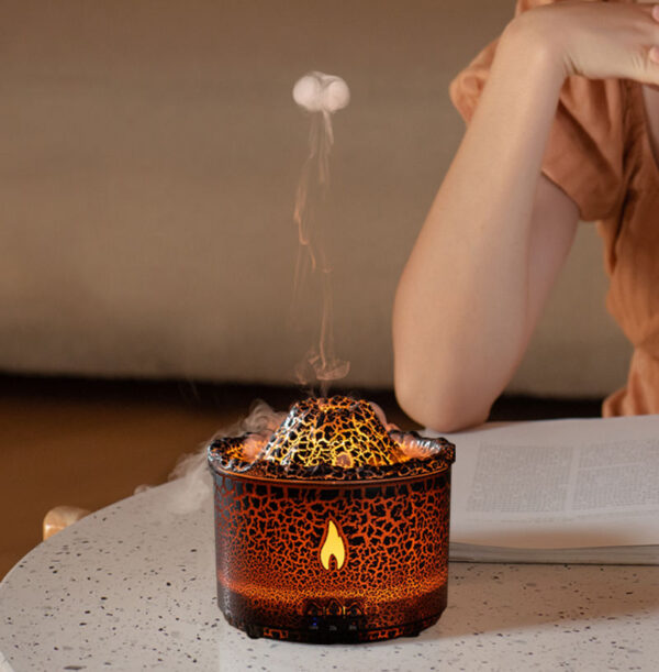 V19 Creative Volcano Shape Diffuser Humidifier Volcano Ultrasonic USB Flame Humidifier Essential Oil Fire Aroma Diffuser