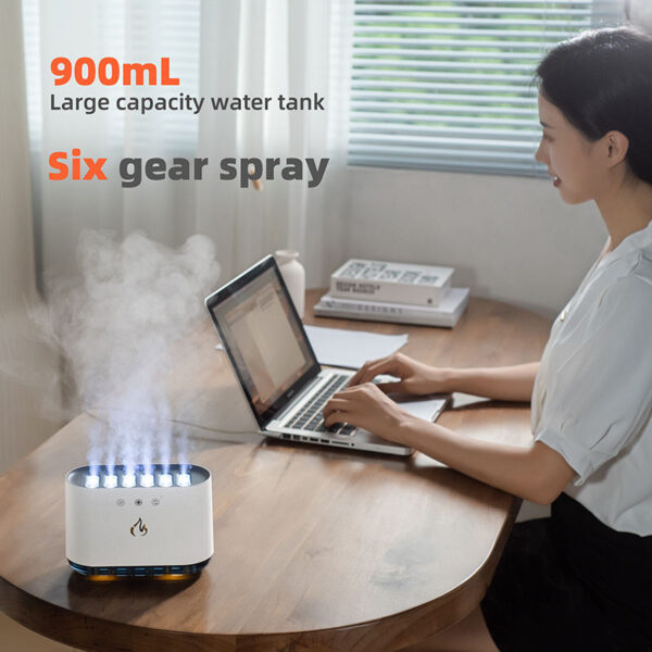 257 Hot Sale Voice Control USB Party Time Running Rainbow Light Smart Ultrasonic Diffuser 900ml Flame Dynamic Air Humidifier