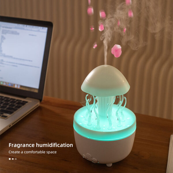 V71A Rain Cloud Humidifier with Waterdrop Mushroom Design, Aroma Essential Oil Diffuser, and 7-Color LED Night Light