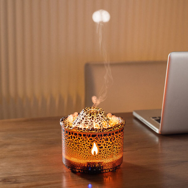 V19 Creative Volcano Shape Diffuser Humidifier Volcano Ultrasonic USB Flame Humidifier Essential Oil Fire Aroma Diffuser