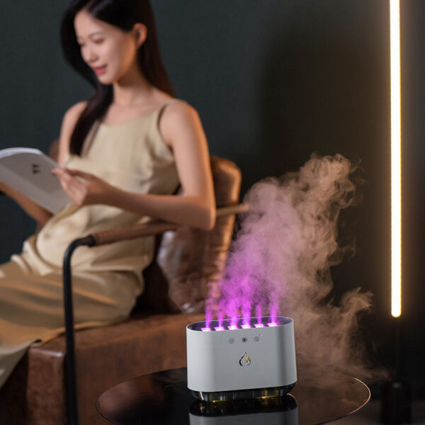 257 Hot Sale Voice Control USB Party Time Running Rainbow Light Smart Ultrasonic Diffuser 900ml Flame Dynamic Air Humidifier