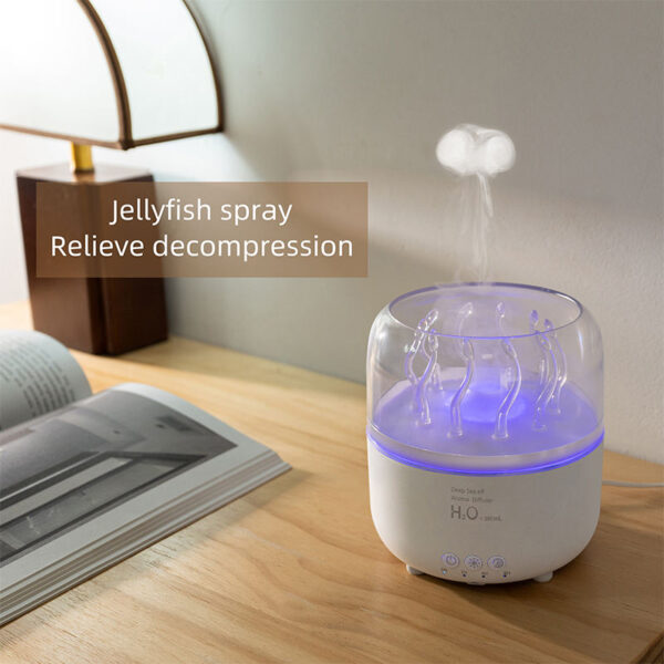 V77 creative anemone-shaped colorful light humidifier, new USB-powered household air humidifier, electric rotating jellyfish-shaped aromatherapy machine, essential oil indoor atomizer diffuser, plug-in, suitable for car use