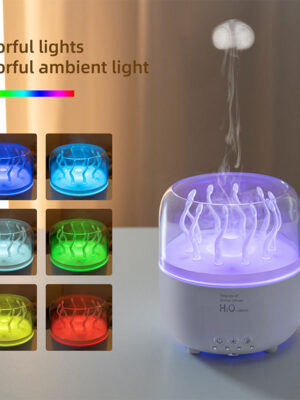 V77 creative anemone-shaped colorful light humidifier, new USB-powered household air humidifier, electric rotating jellyfish-shaped aromatherapy machine, essential oil indoor atomizer diffuser, plug-in, suitable for car use