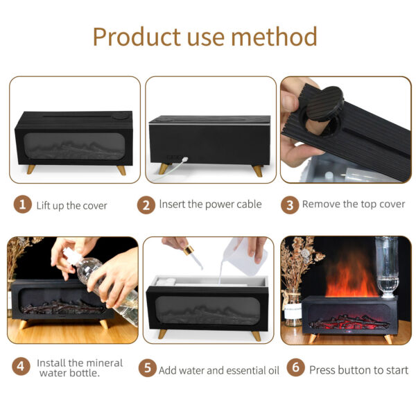 YX-2900 Fireplace Diffuser 2025 New Portable USB Aromatherapy Humidifier Simulates Bonfire Flame, Fireplace Aromatherapy Diffuser